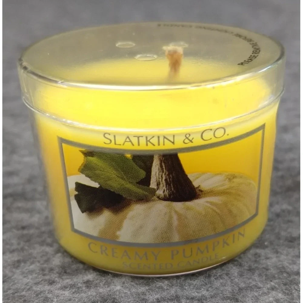 Slatkin Co Bath Body Works Mini‎ Candle CREAMY PUMPKIN 1.6 oz Clear Glass Holder